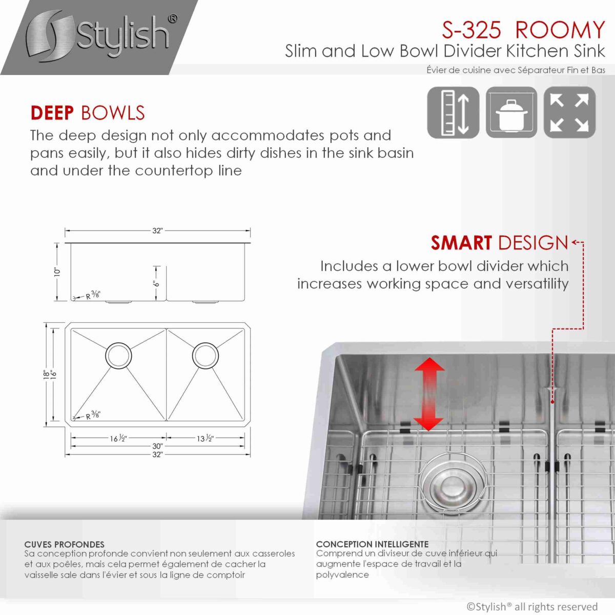 STYLISH S-325XG ROOMY 32-inch Undermount Kitchen Sink - Image 8