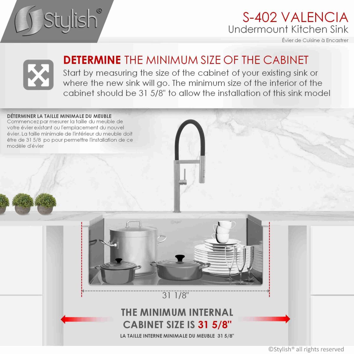STYLISH S-402 VALENCIA 31-inch Undermount Kitchen Sink - Image 8