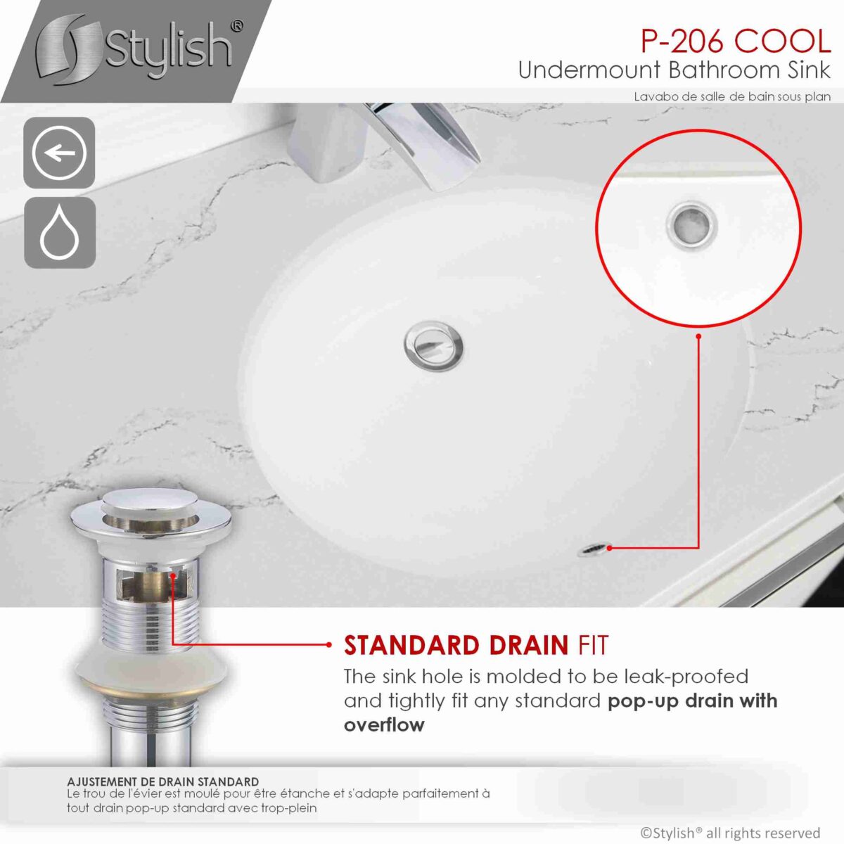 STYLISH P-206-2 COOL 19-inch Undermount Bathroom Sink - Image 5