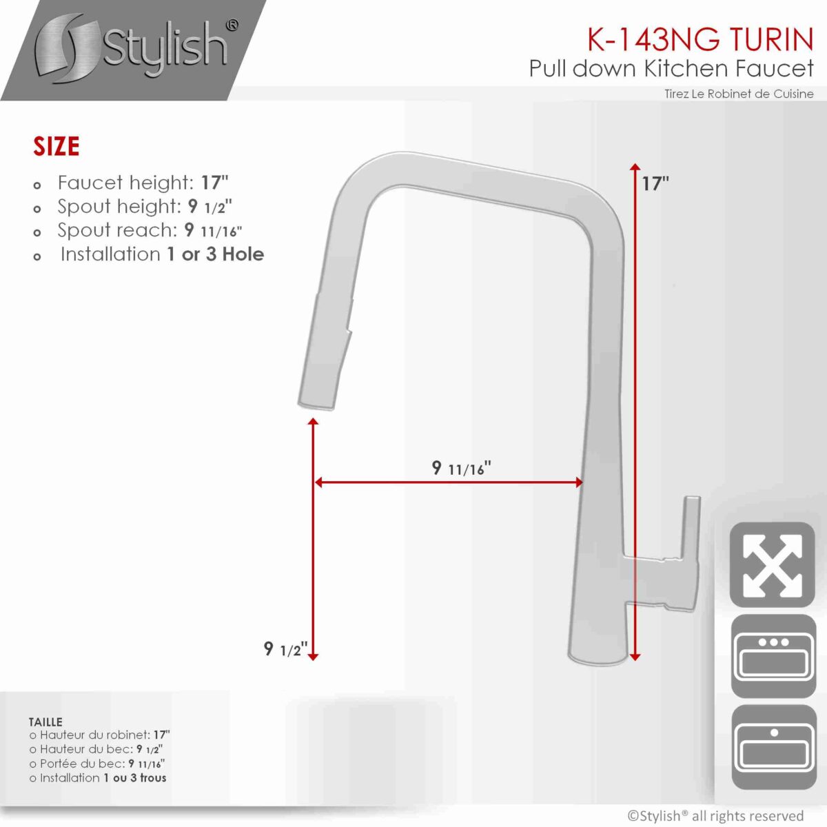 STYLISH K-143NG TURIN Kitchen Sink Faucet - Image 4