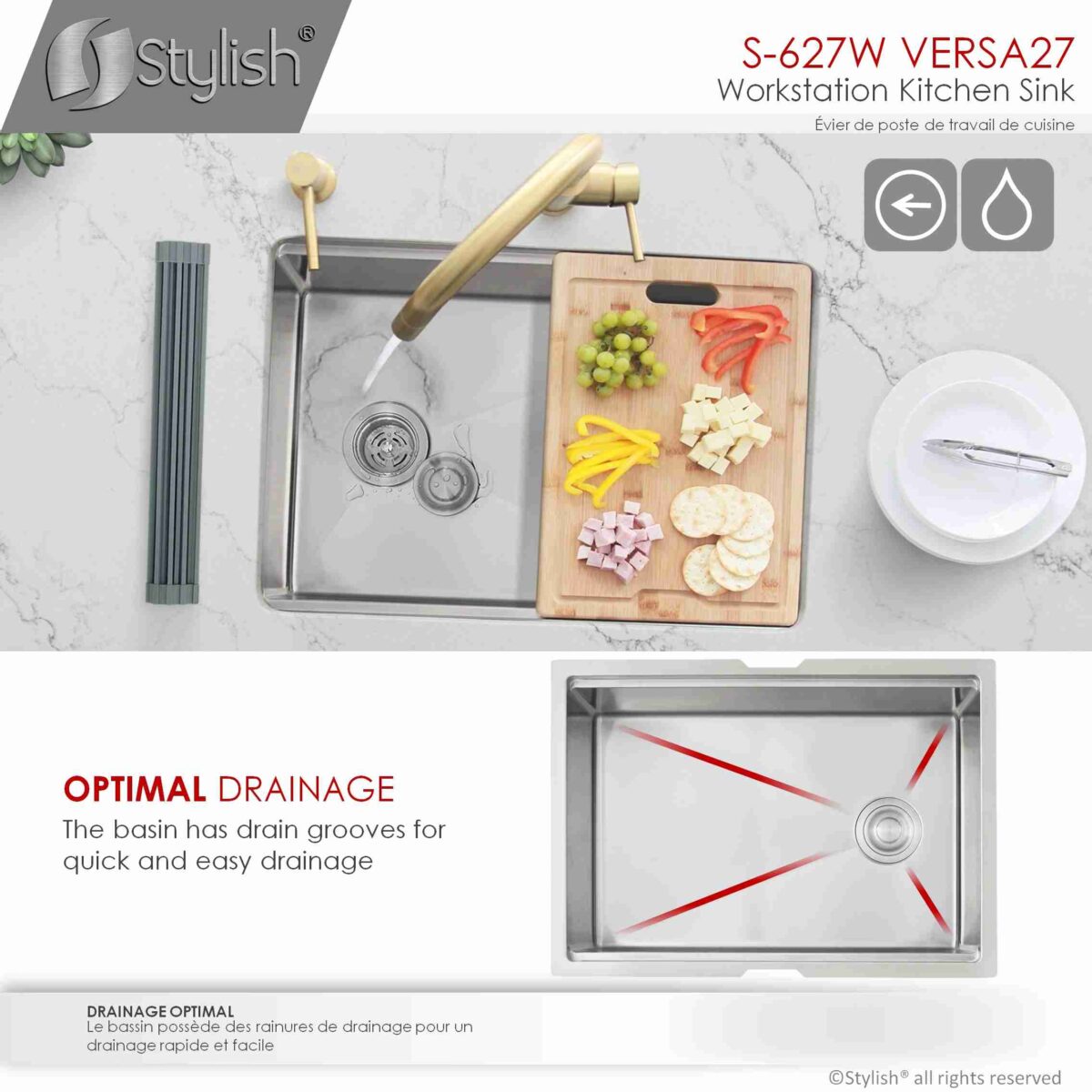 STYLISH S-627W VERSA 27-inch Workstation Single Bowl - Image 5