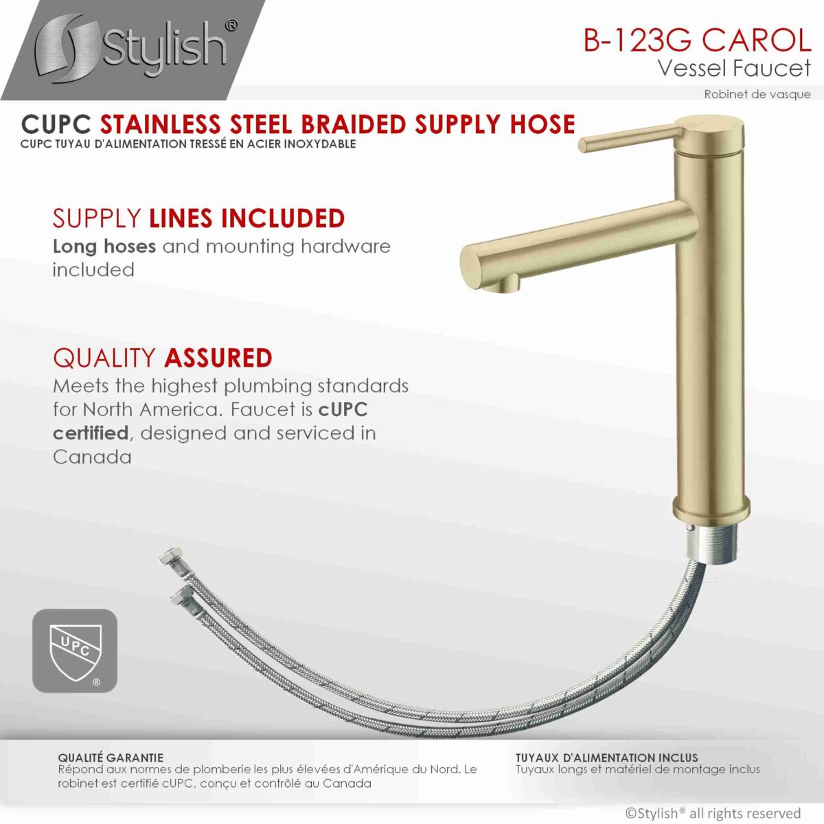 STYLISH B-123G CAROL Bathroom Vessel Sink Faucet - Image 10