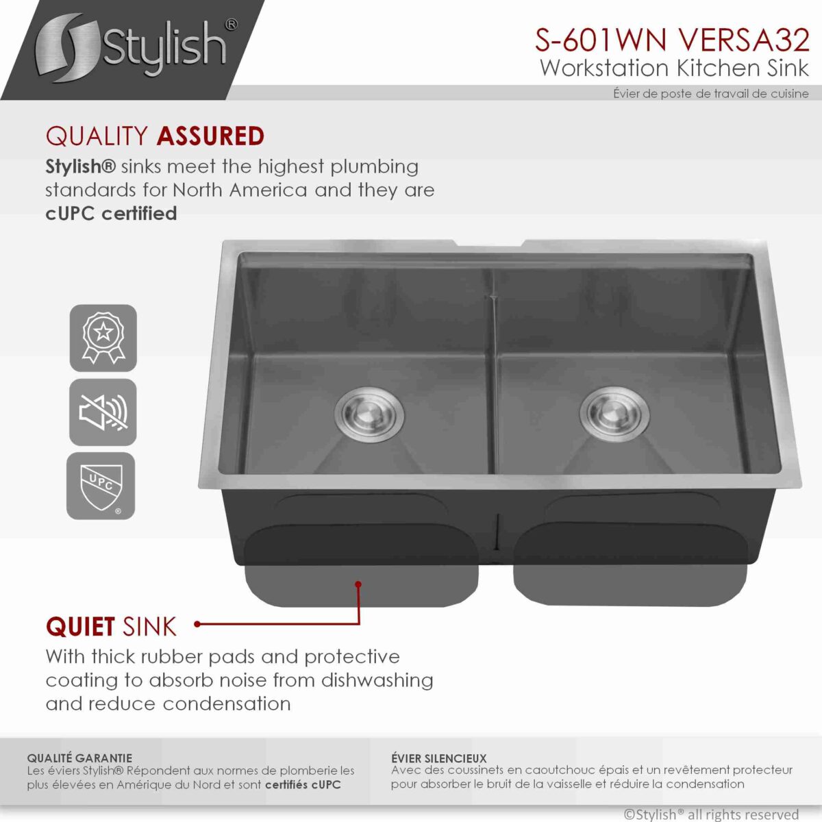 STYLISH S-601WN VERSA 32-inch Workstation Kitchen Sink - Image 3