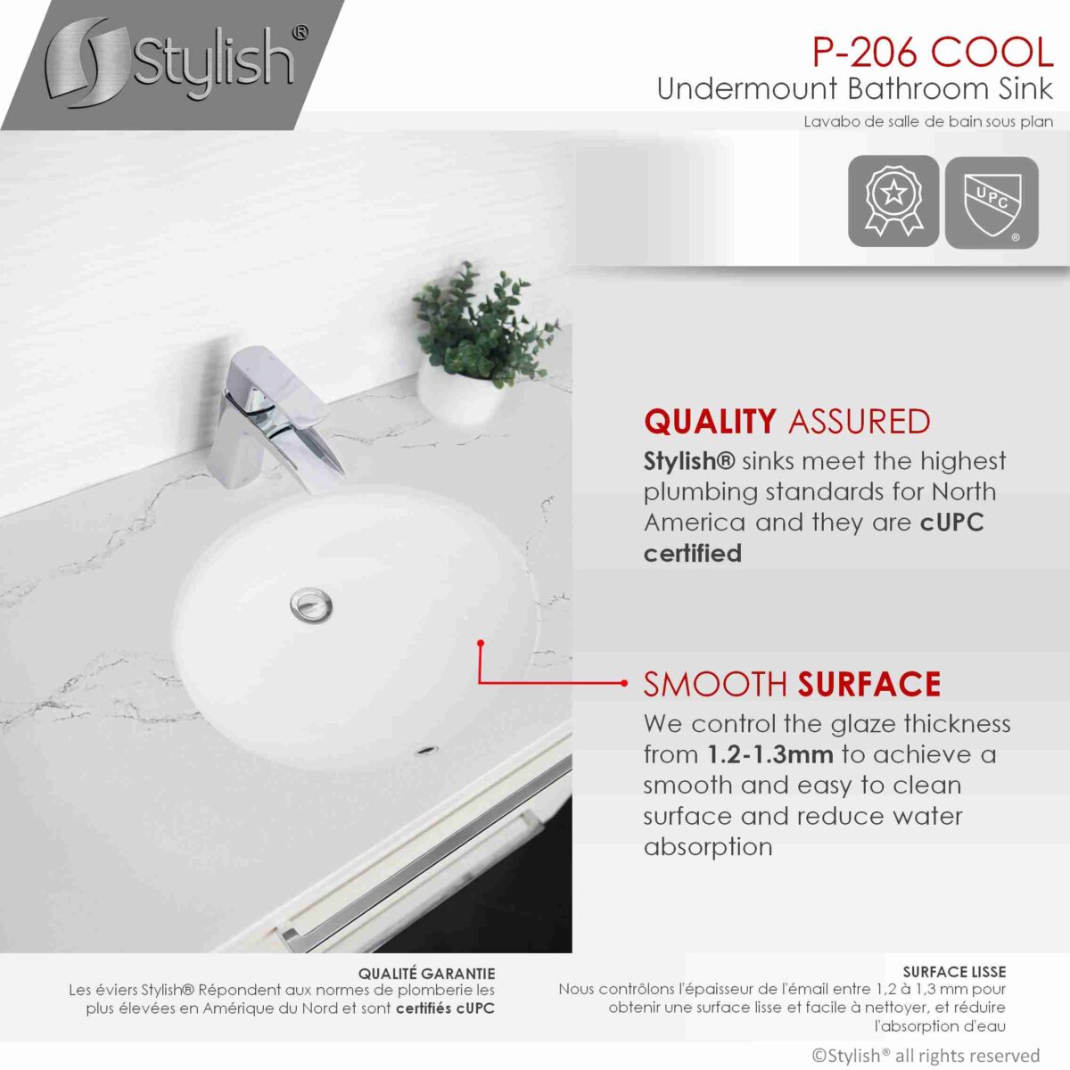 STYLISH P-206-2 COOL 19-inch Undermount Bathroom Sink - Image 3
