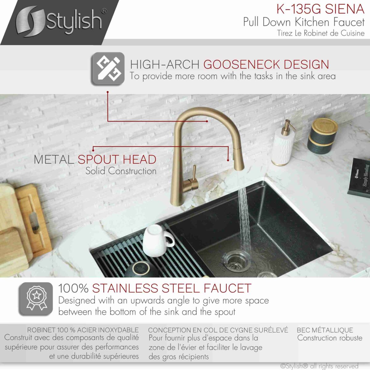 STYLISH K-135G SIENA Kitchen Sink Faucet - Image 8