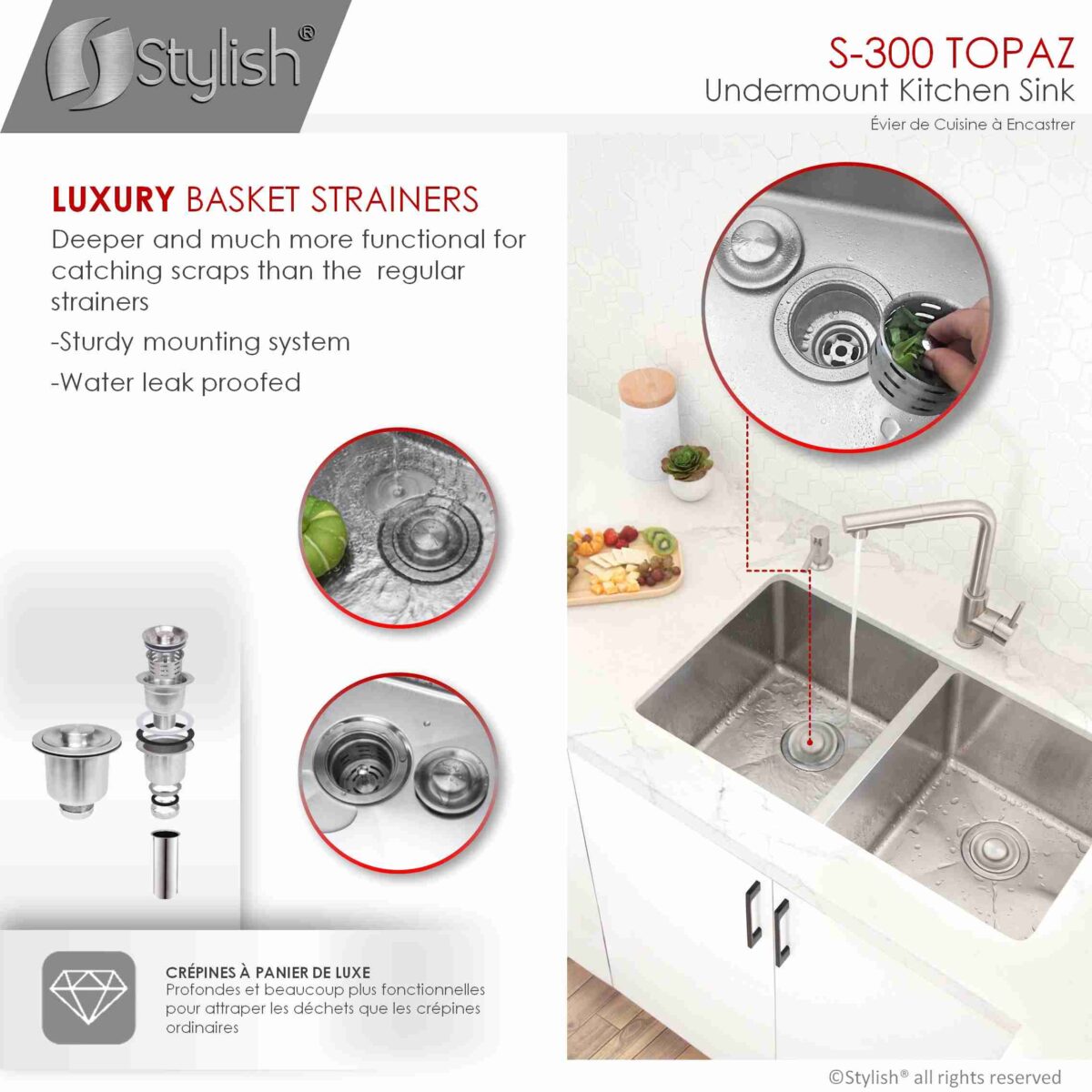 STYLISH S-300XG TOPAZ 28-inch Undermount Kitchen Sink - Image 7
