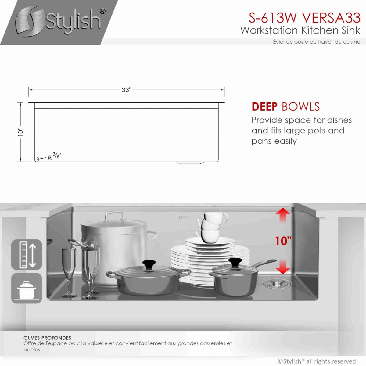 STYLISH S-613W VERSA 33-inch Workstation Single Bowl - Image 8