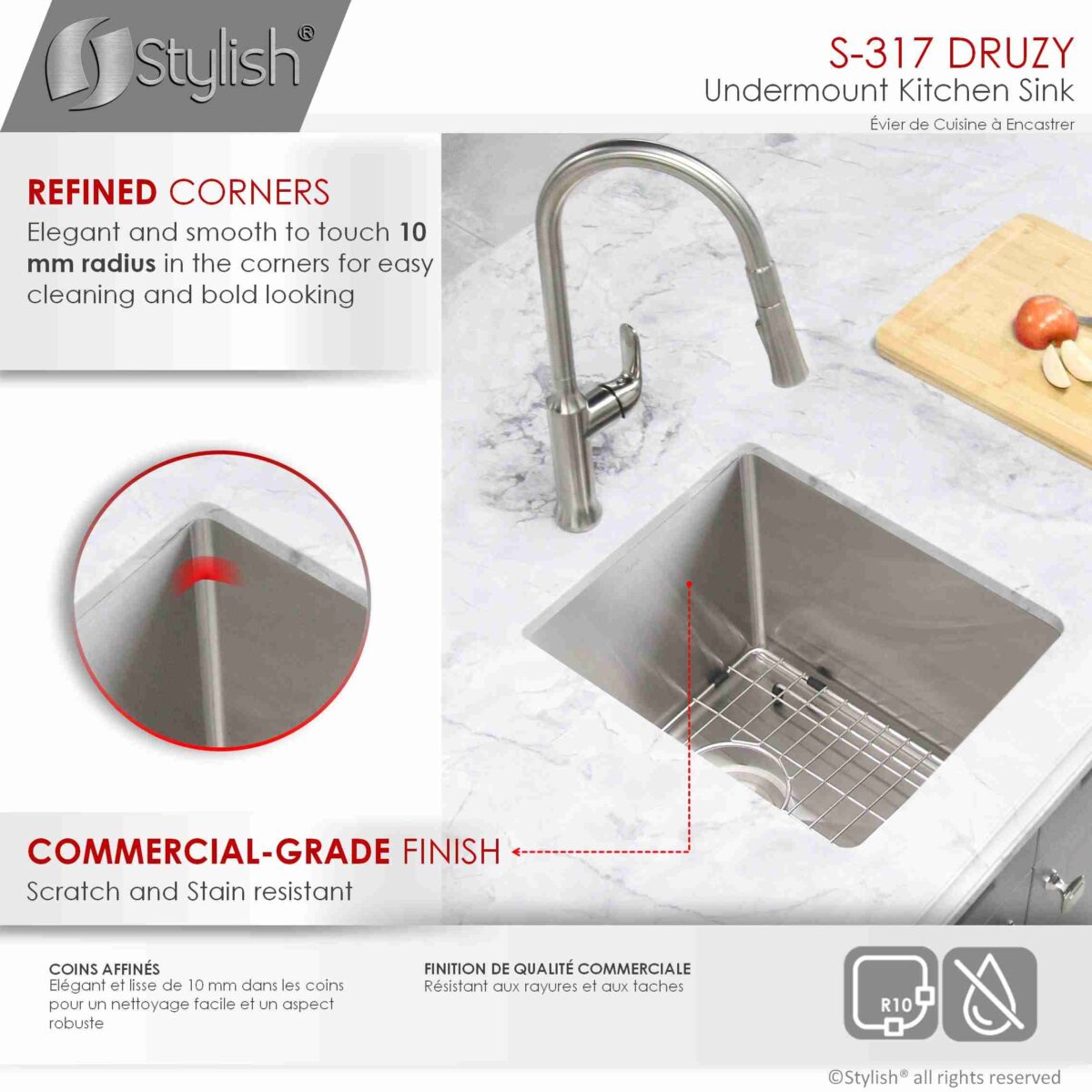 STYLISH S-317G DRUZY 15-inch Undermount Kitchen Sink - Image 4