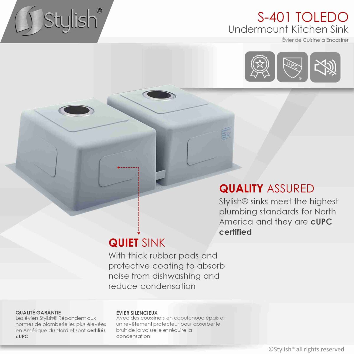 STYLISH S-401G TOLEDO 31-inch Undermount Kitchen Sink - Image 3