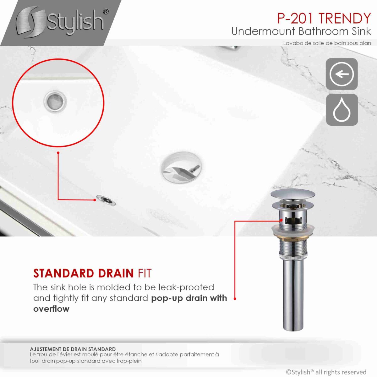 STYLISH P-201 TRENDY 18-inch Undermount Bathroom Sink - Image 5