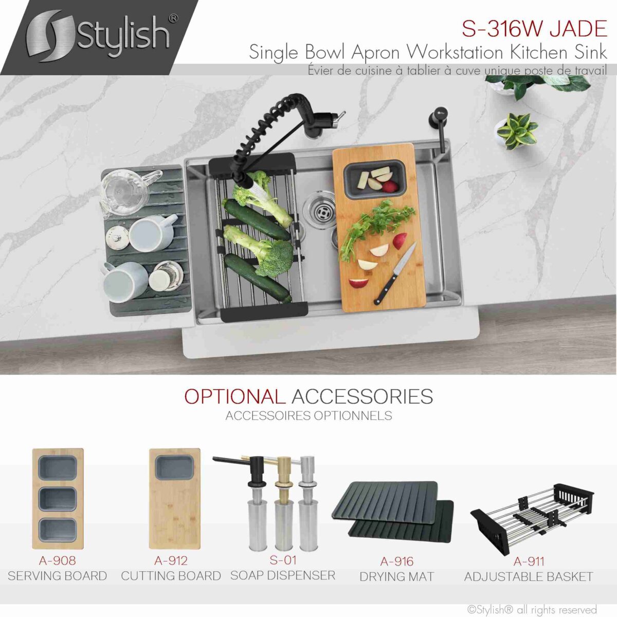 STYLISH S-316W JADE 30-inch Apron Kitchen Sink - Image 8