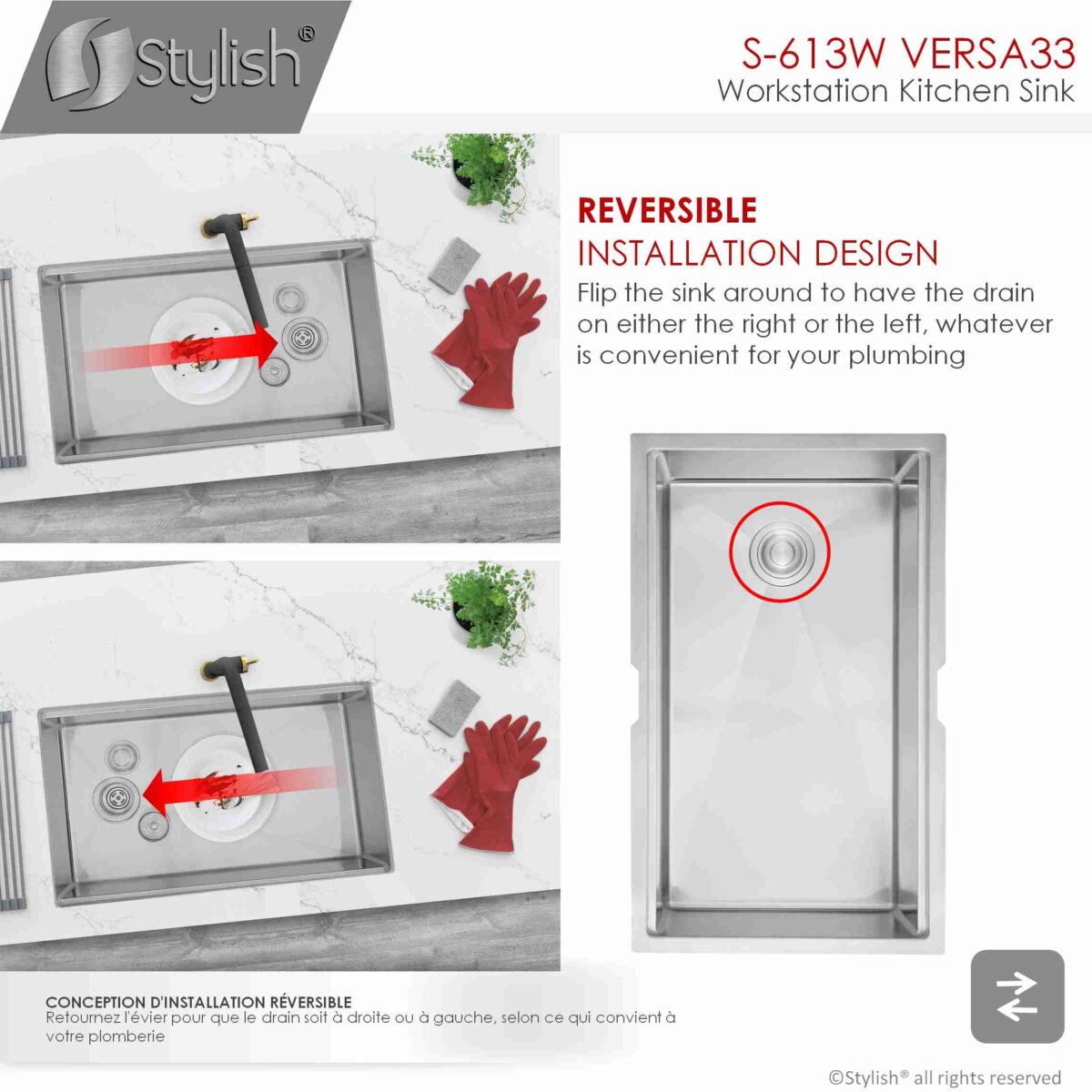 STYLISH S-613W VERSA 33-inch Workstation Single Bowl - Image 13