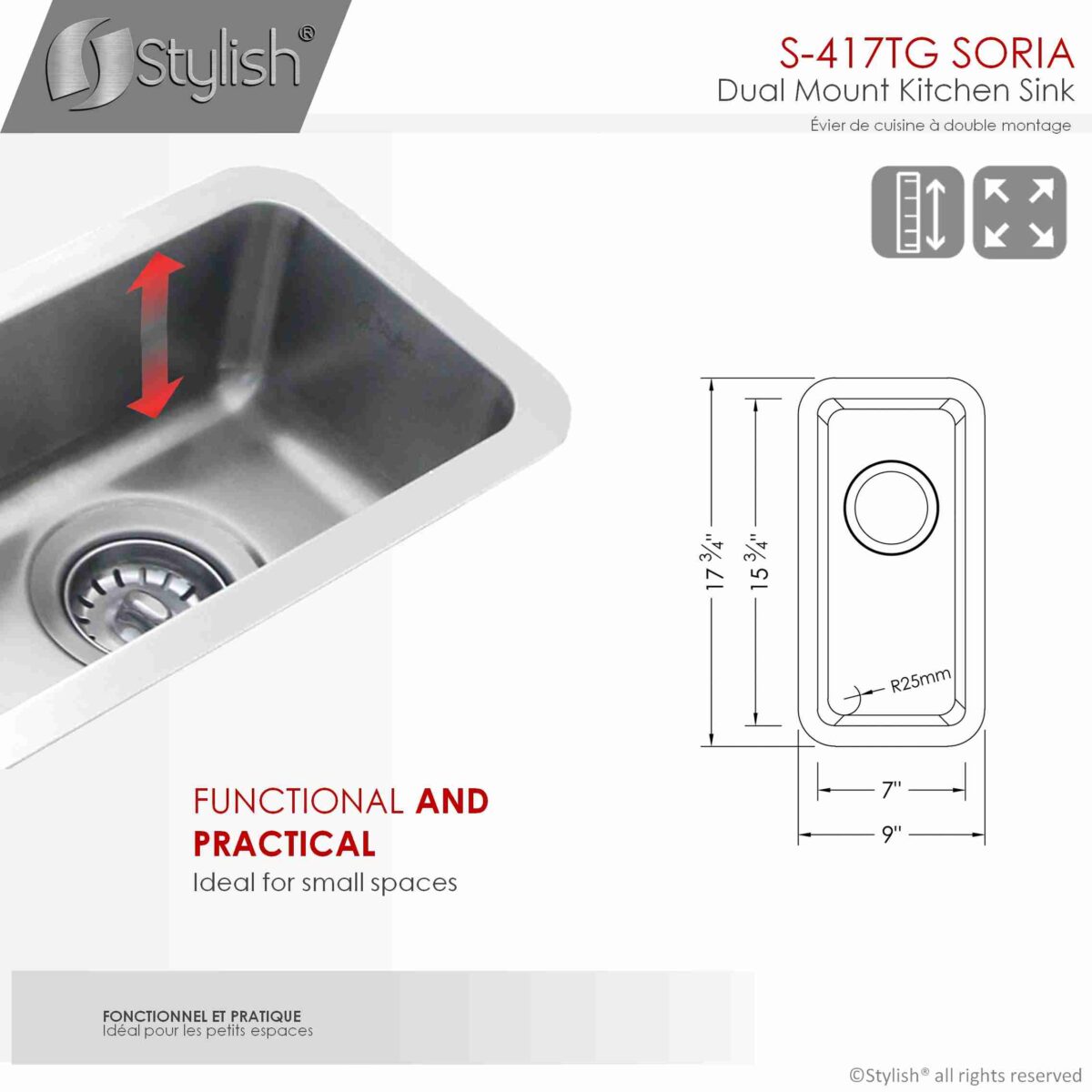 STYLISH S-417TG 9-inch Undermount Bar Kitchen Sink - Image 8