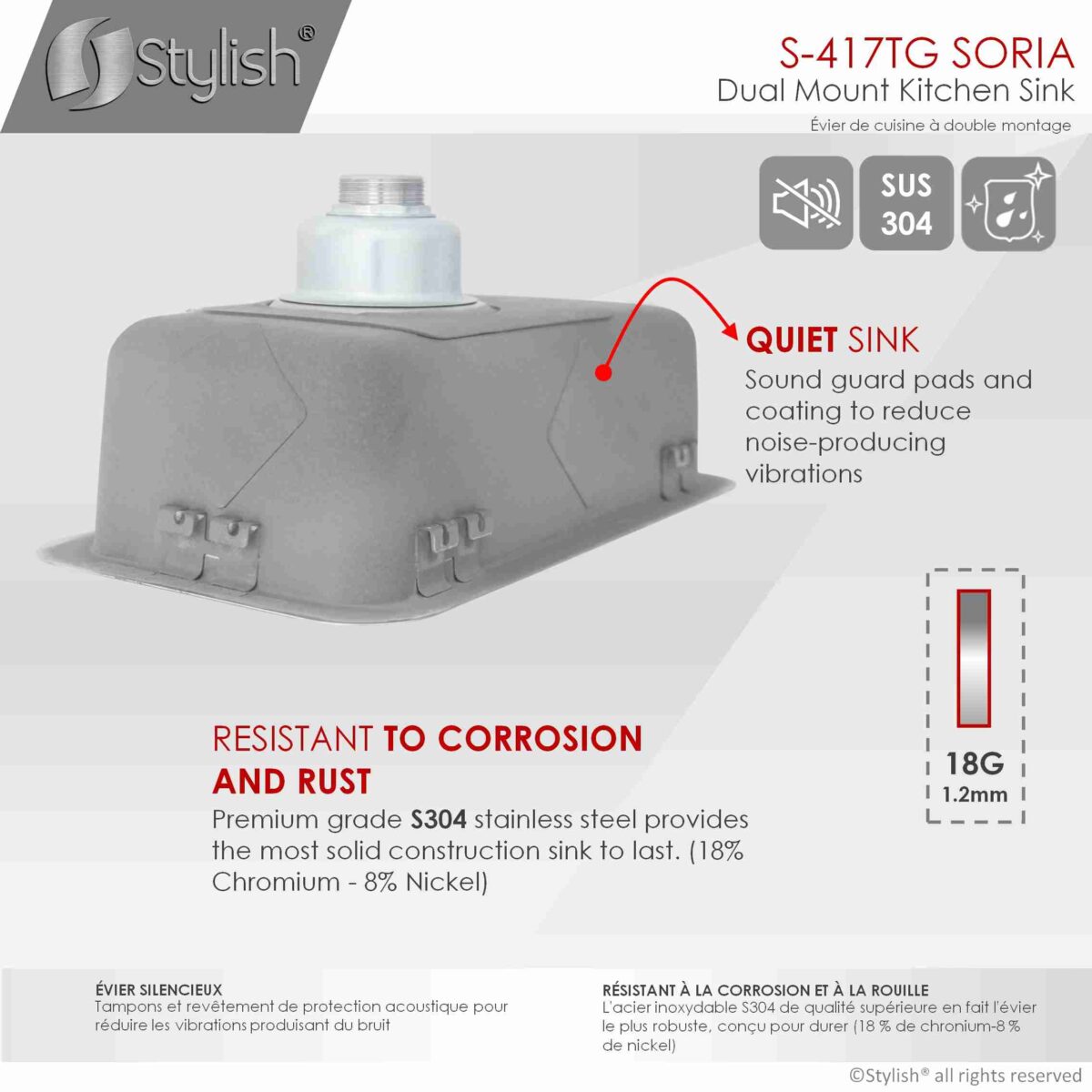 STYLISH S-417TG 9-inch Undermount Bar Kitchen Sink - Image 3