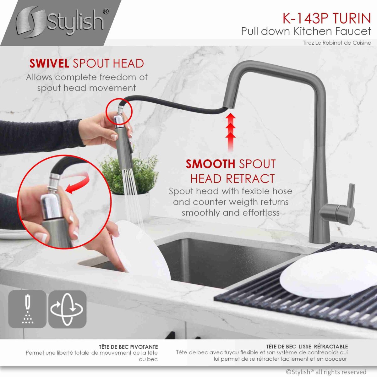 STYLISH K-143P TURIN Kitchen Sink Faucet - Image 6