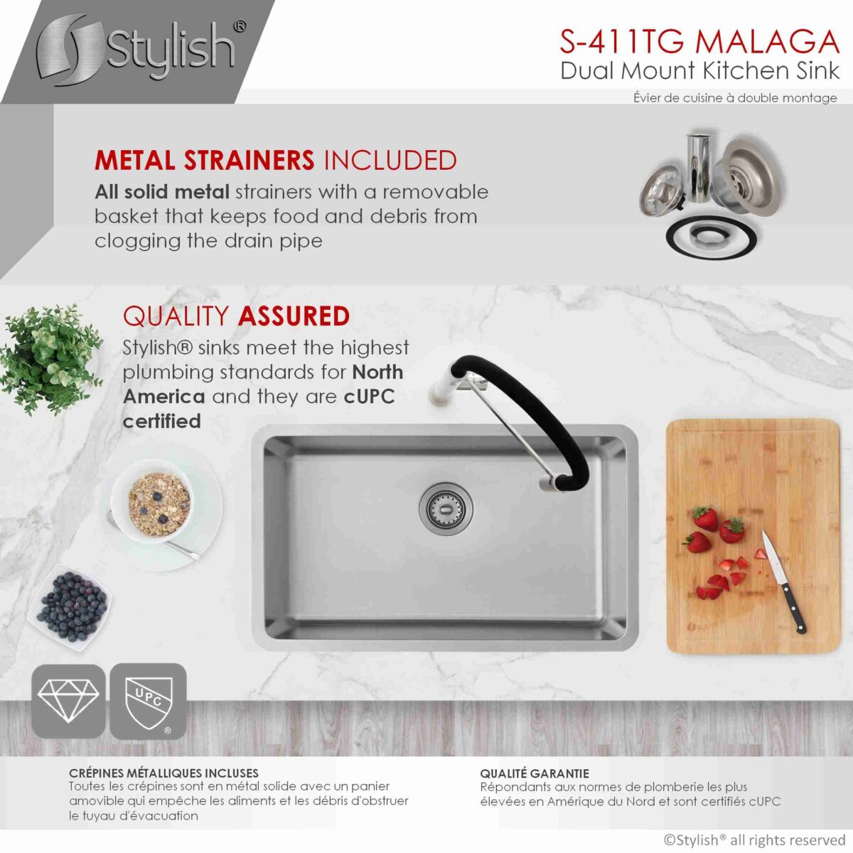 STYLISH MALAGA S-411TG New Design 30" Single Bowl Undermount Kitchen Sink - Image 7