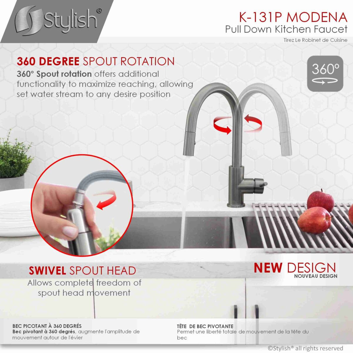 STYLISH K-131P MODENA Kitchen Sink Faucet - Image 3