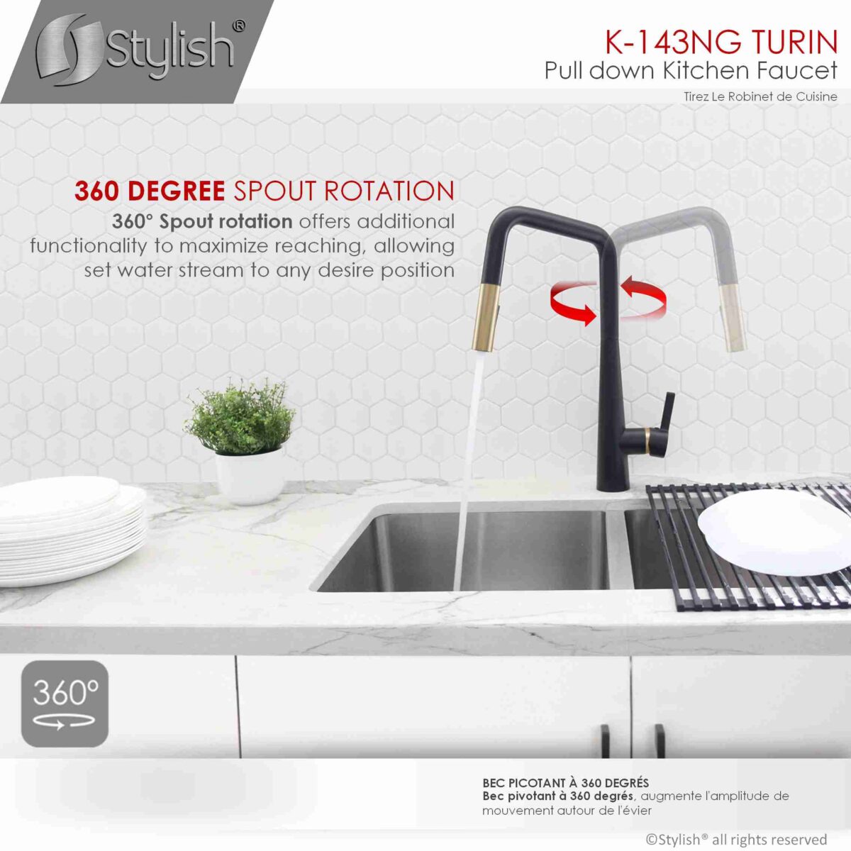 STYLISH K-143NG TURIN Kitchen Sink Faucet - Image 3