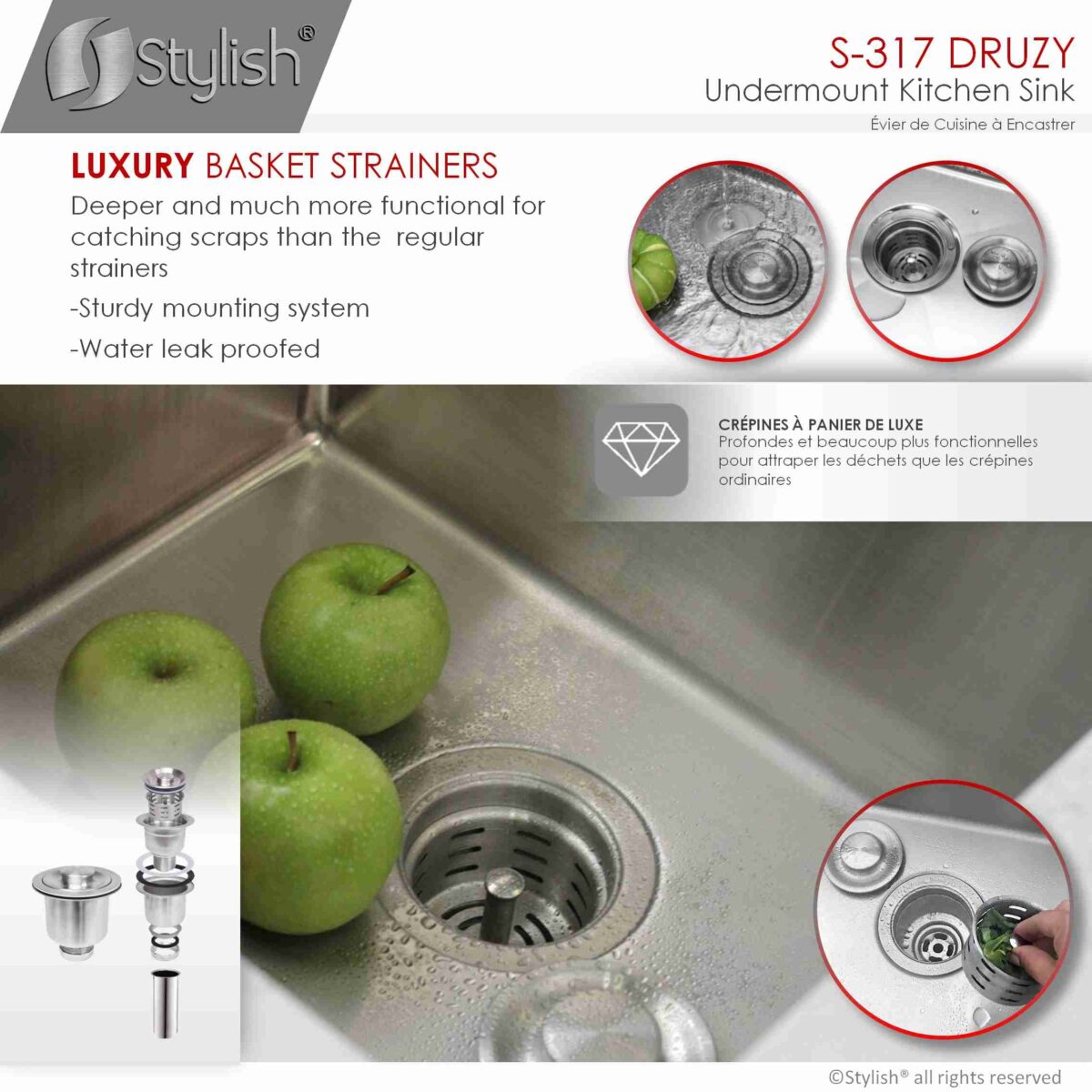 STYLISH S-317G DRUZY 15-inch Undermount Kitchen Sink - Image 7