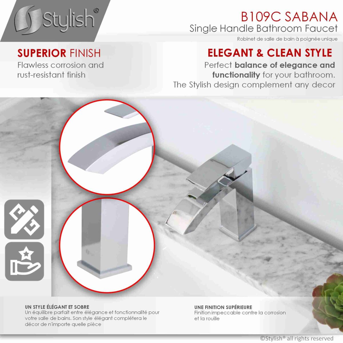 STYLISH B-109C SABANA Single Handle Bathroom Faucet - Image 3