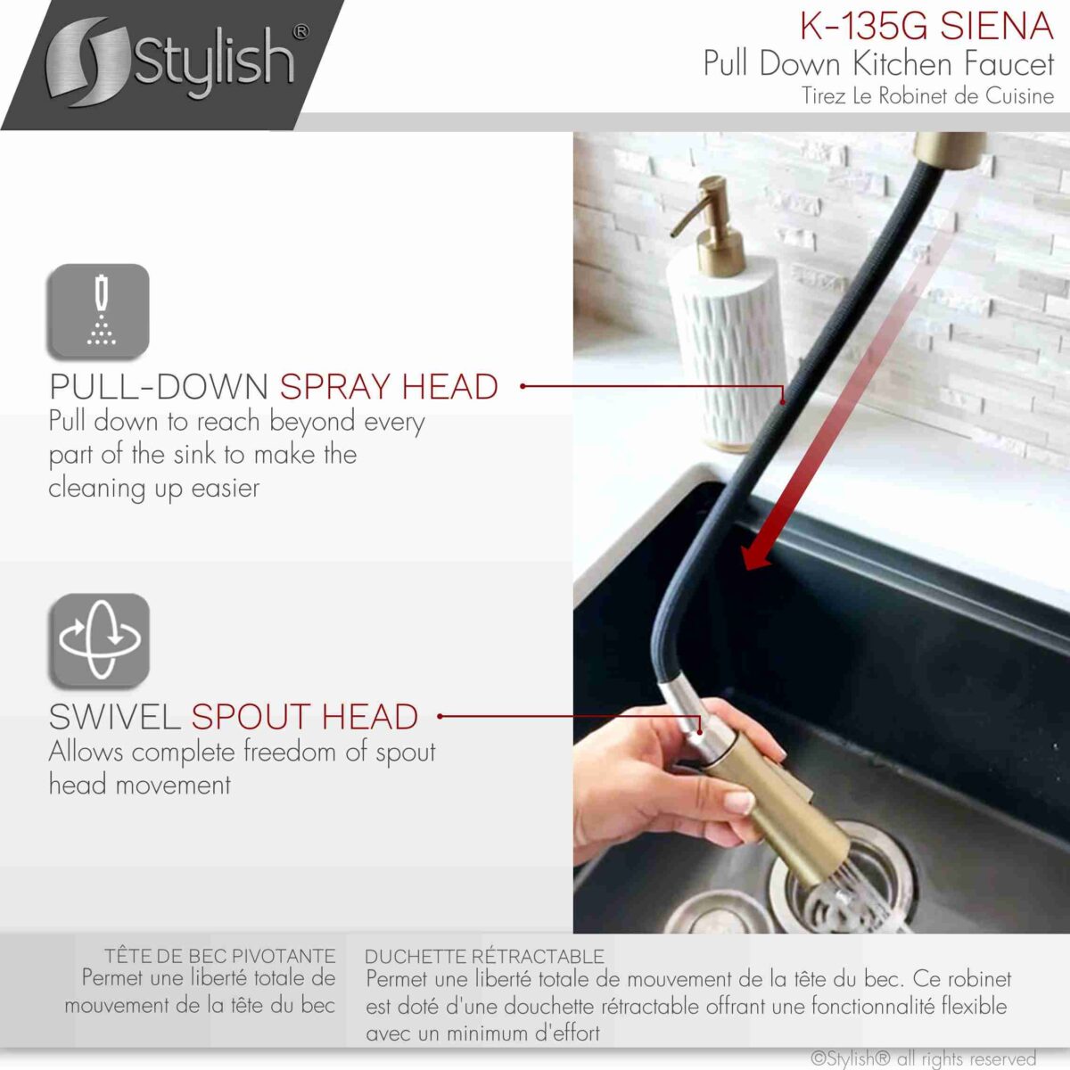 STYLISH K-135G SIENA Kitchen Sink Faucet - Image 11