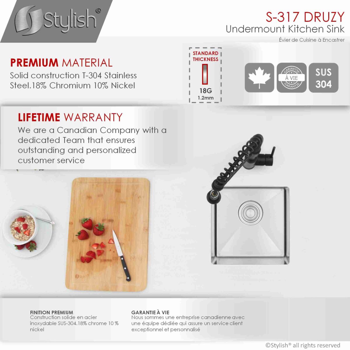 STYLISH S-317G DRUZY 15-inch Undermount Kitchen Sink - Image 10