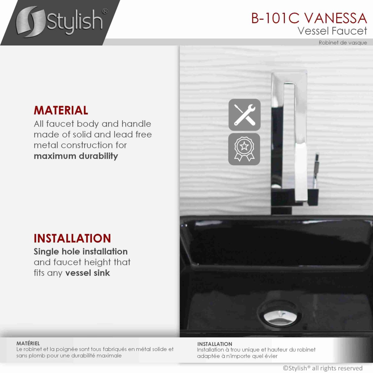 STYLISH B-101C VANESSA Single Handle Bathroom Faucet - Image 8