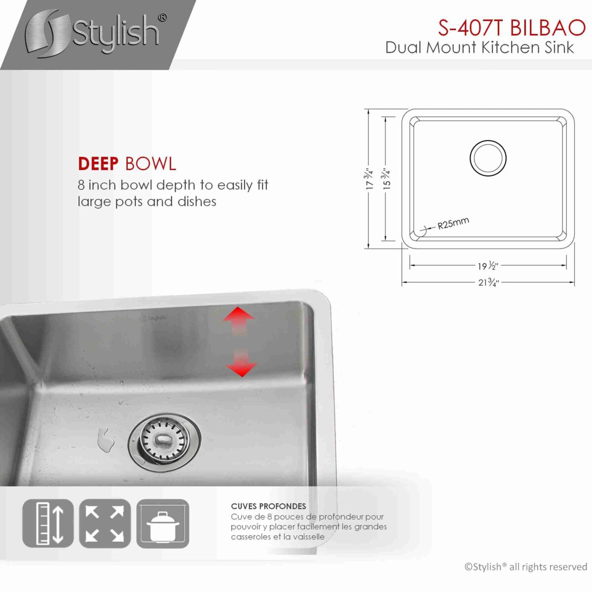 STYLISH S-407T 22-inch Single Bowl Undermount Kitchen Sink - Image 7