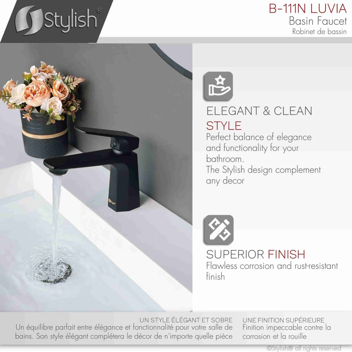 STYLISH B-111N LUVIA Single Handle Bathroom Faucet - Image 3