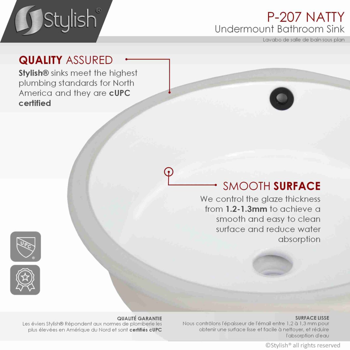 STYLISH P-207 NATTY 16-inch Undermount Bathroom Sink - Image 3