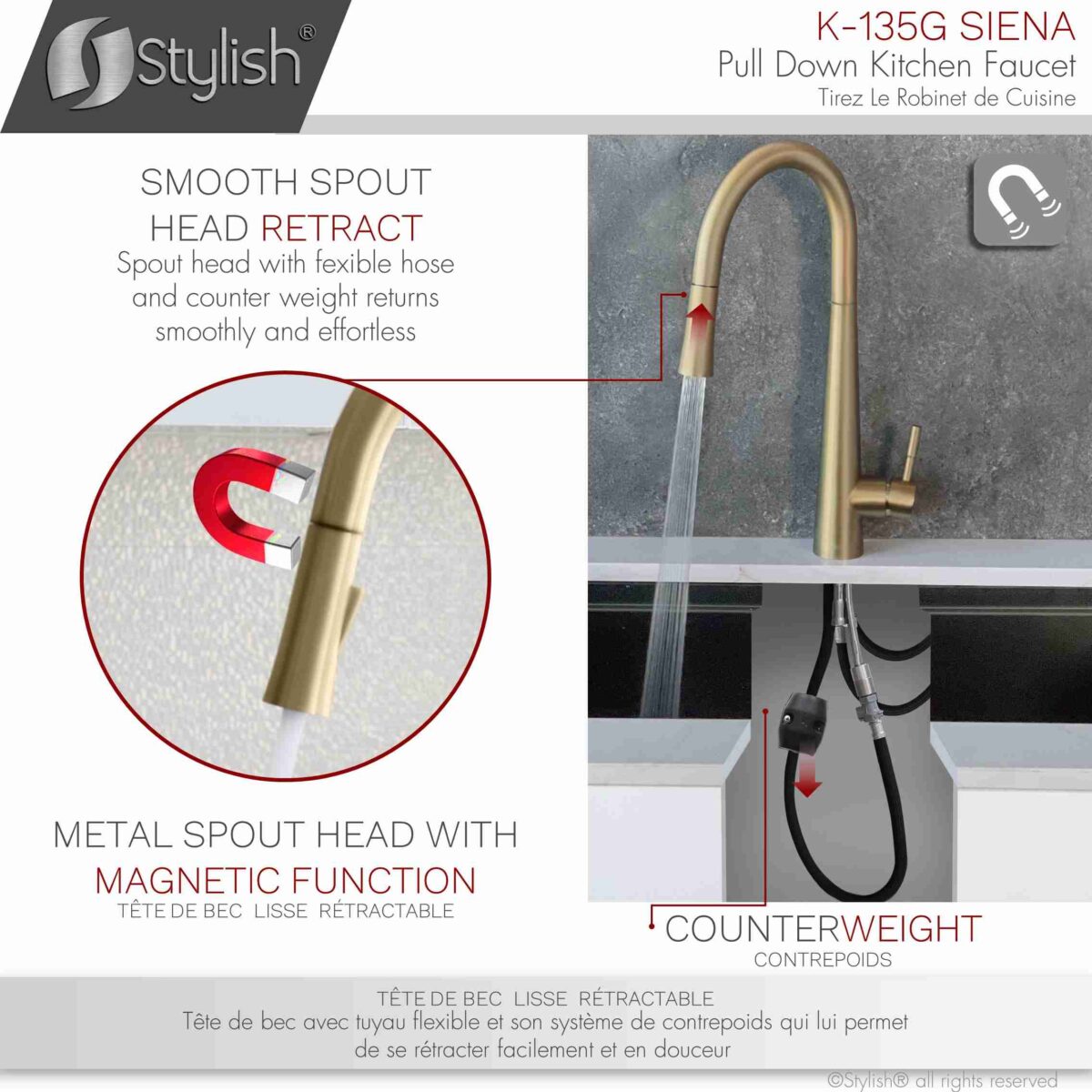 STYLISH K-135G SIENA Kitchen Sink Faucet - Image 6