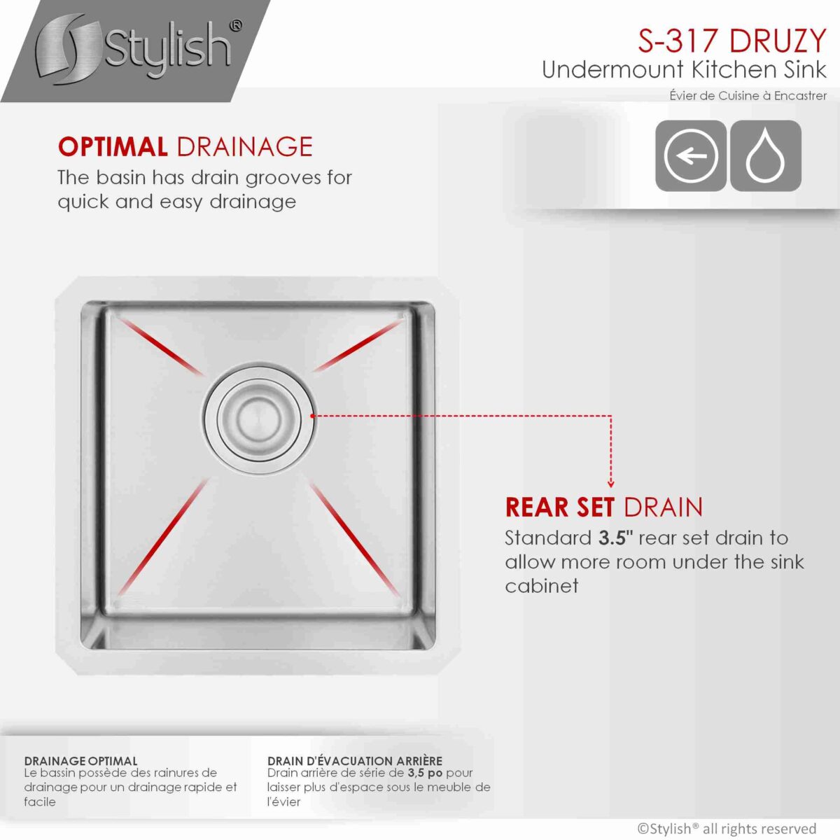 STYLISH S-317G DRUZY 15-inch Undermount Kitchen Sink - Image 5