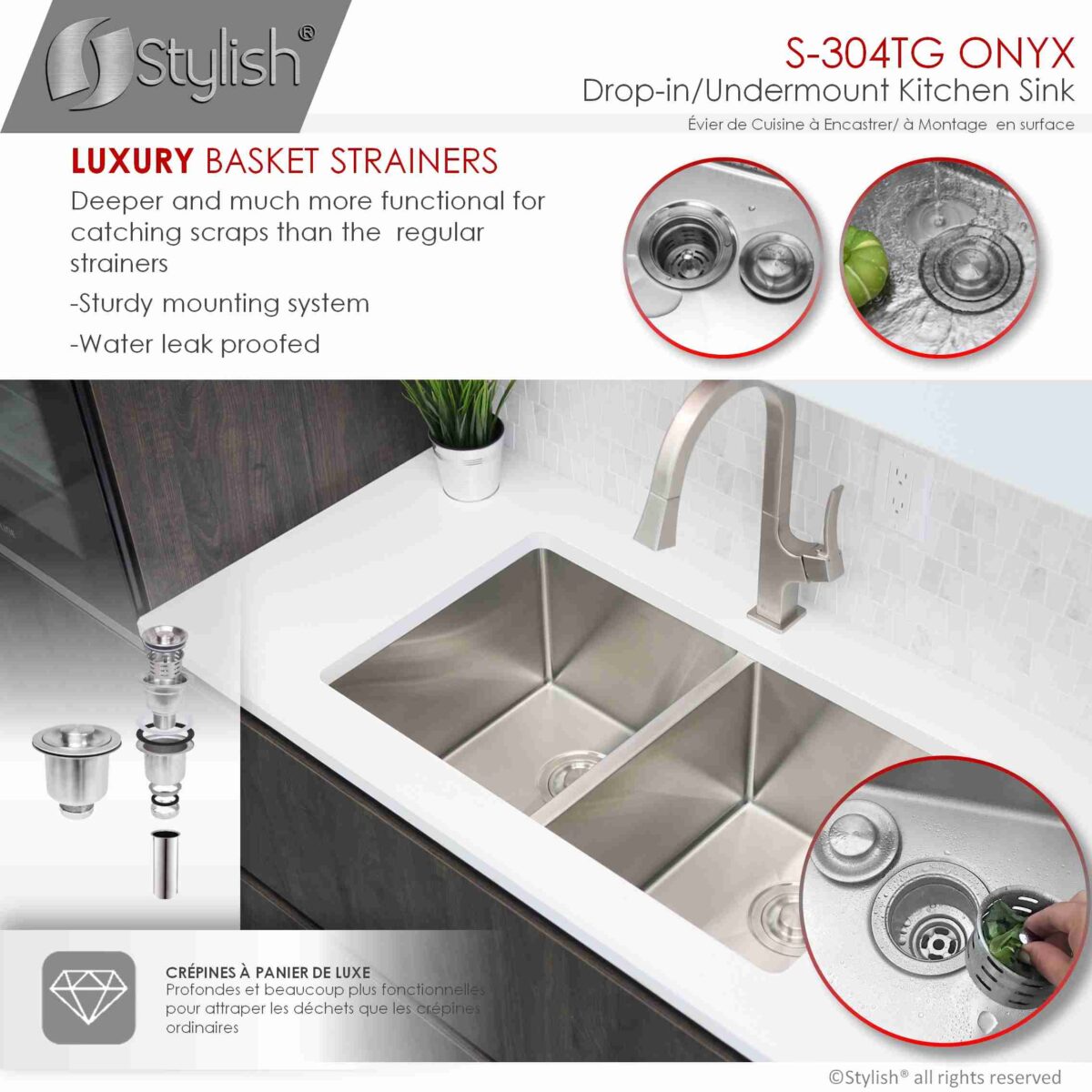 STYLISH S-304TG ONYX 30-inch Undermount Kitchen Sink - Image 7