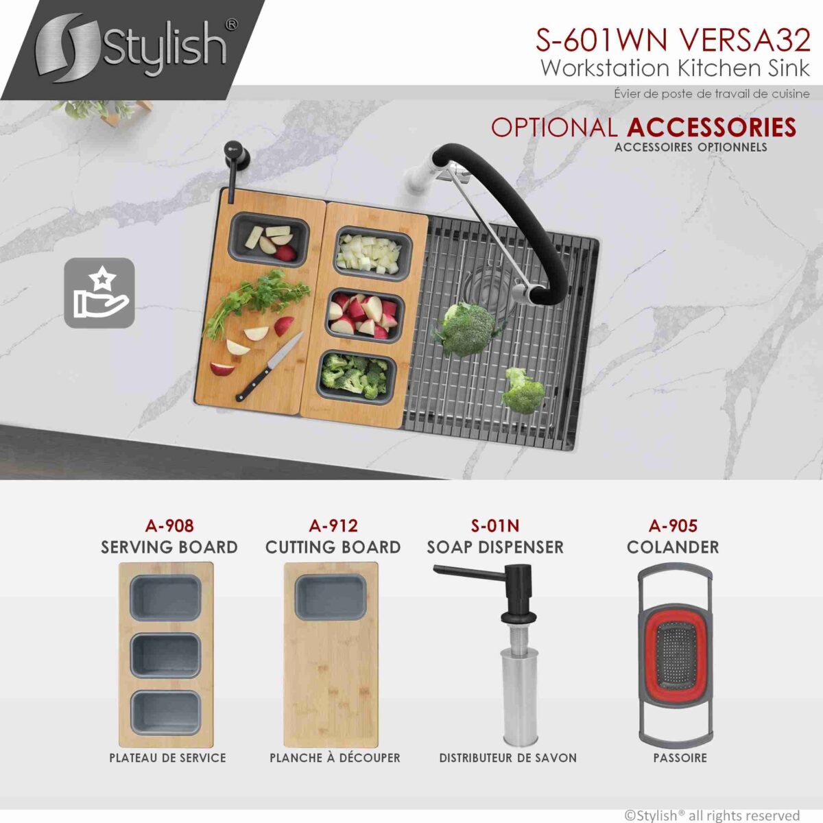 STYLISH S-601WN VERSA 32-inch Workstation Kitchen Sink - Image 15