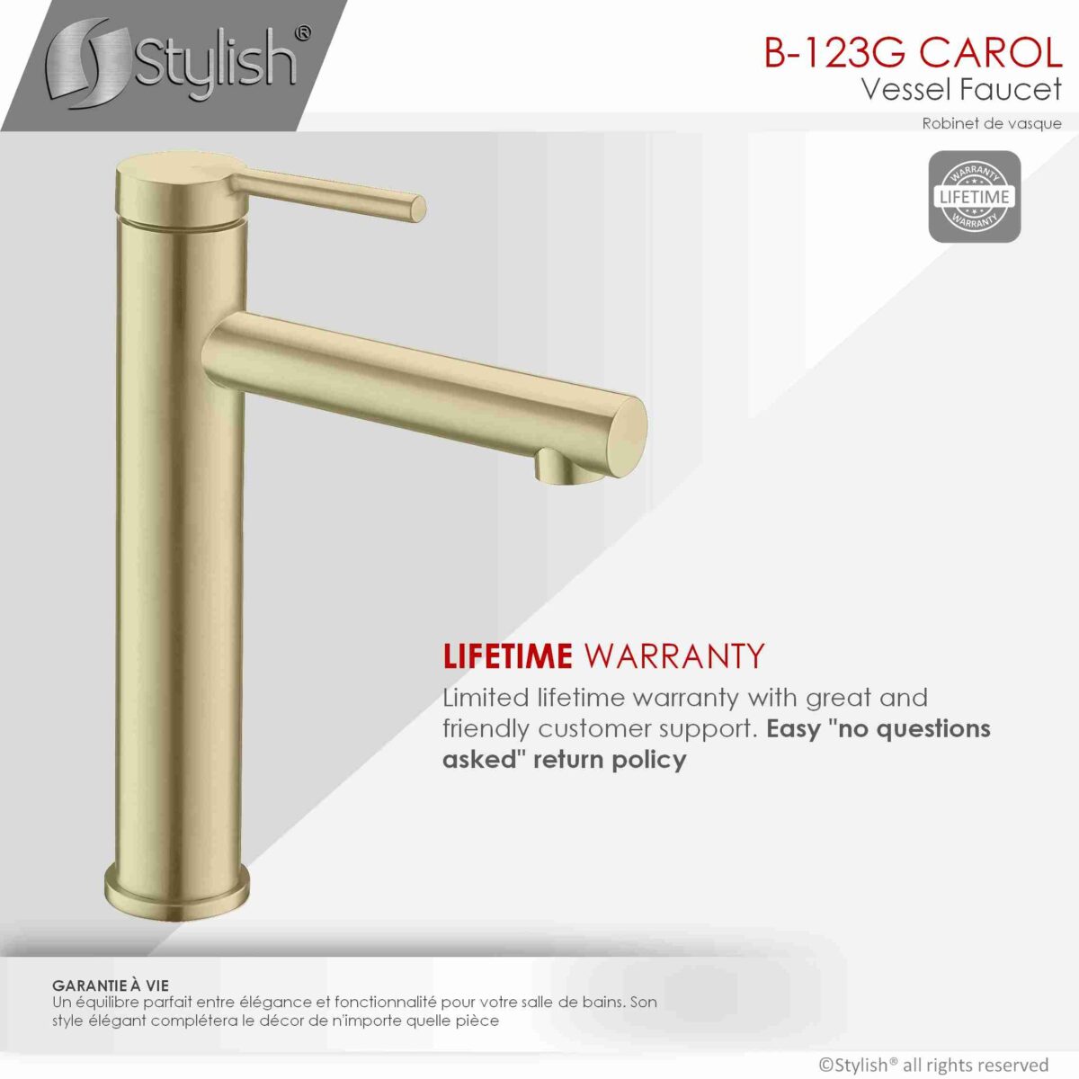 STYLISH B-123G CAROL Bathroom Vessel Sink Faucet - Image 7