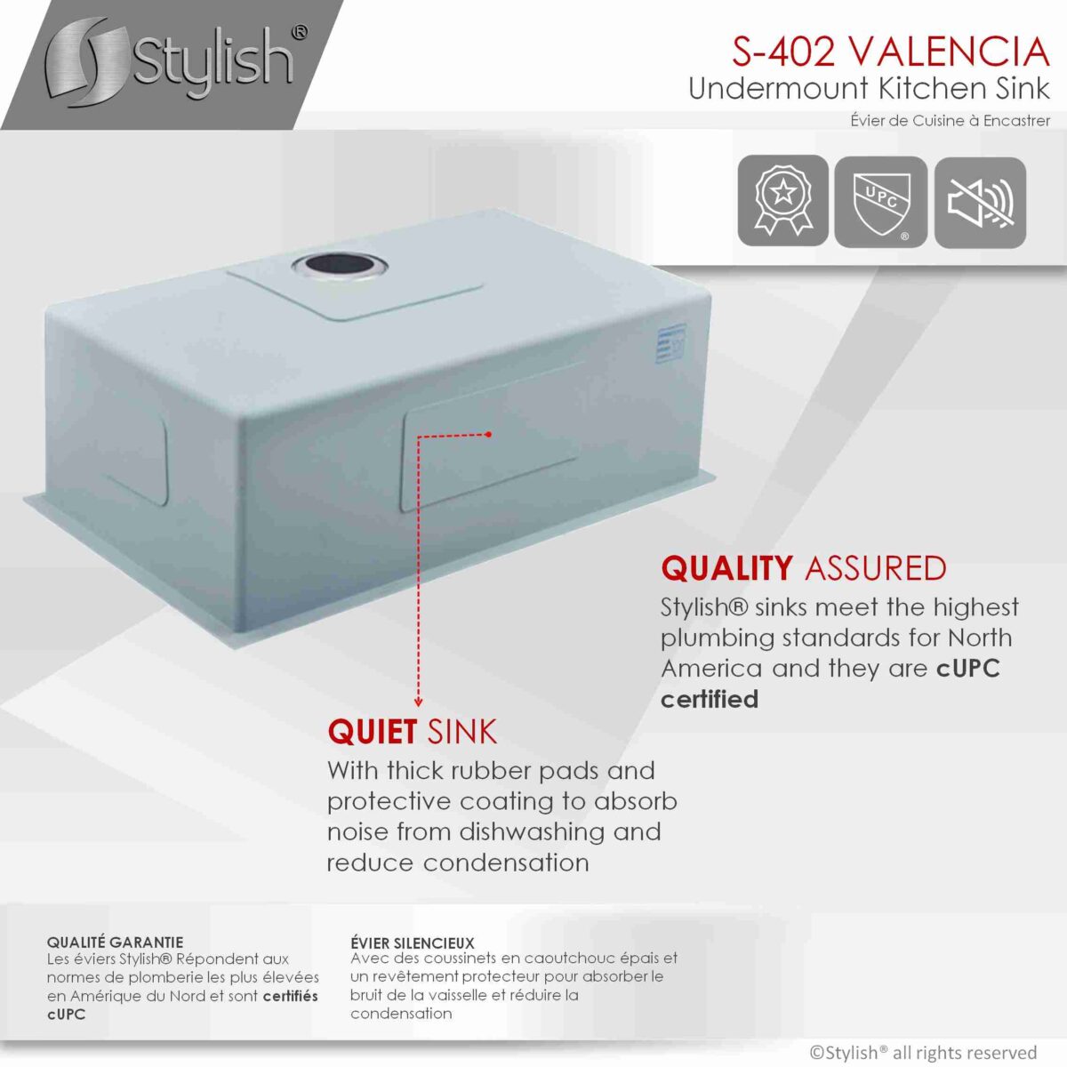 STYLISH S-402 VALENCIA 31-inch Undermount Kitchen Sink - Image 3
