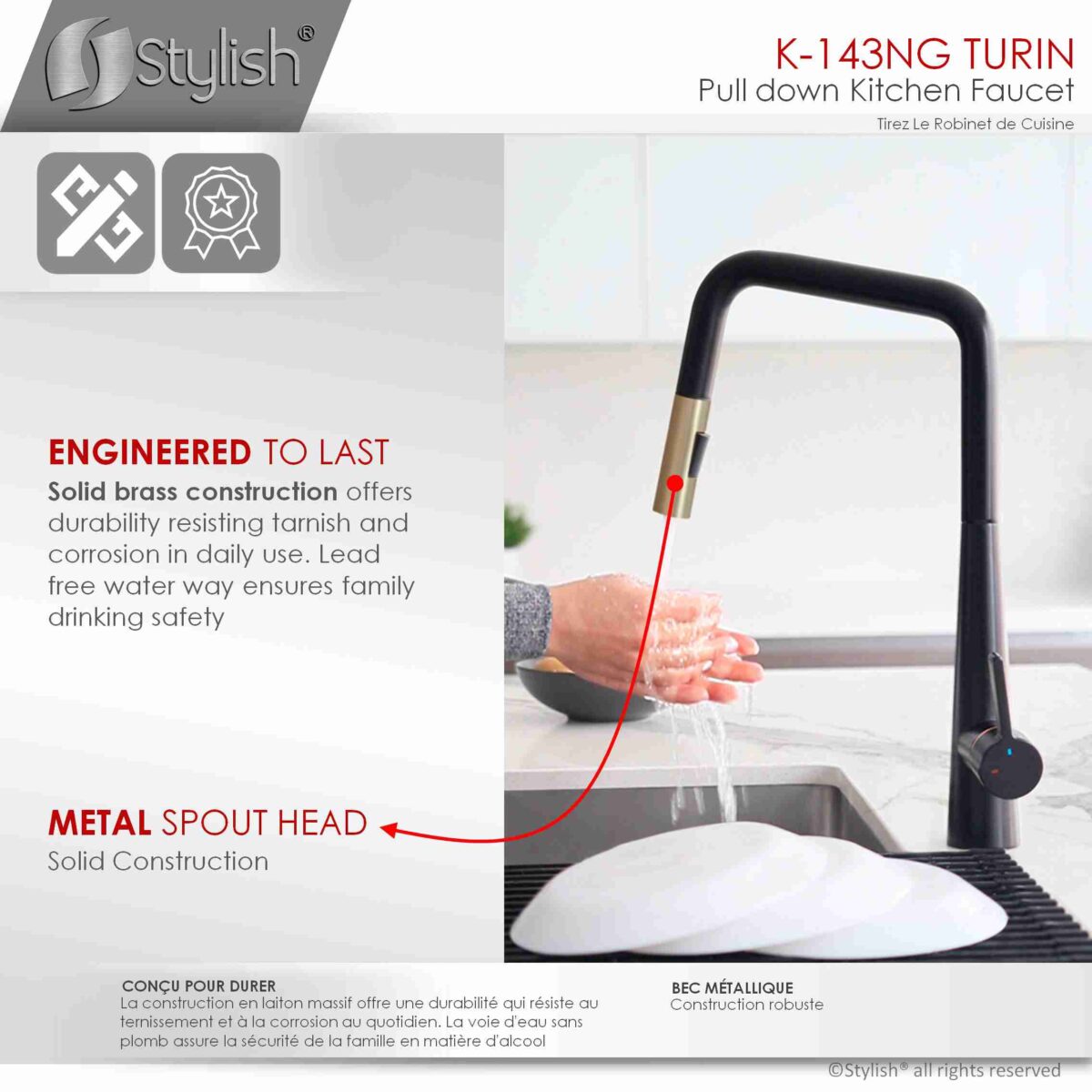 STYLISH K-143NG TURIN Kitchen Sink Faucet - Image 8