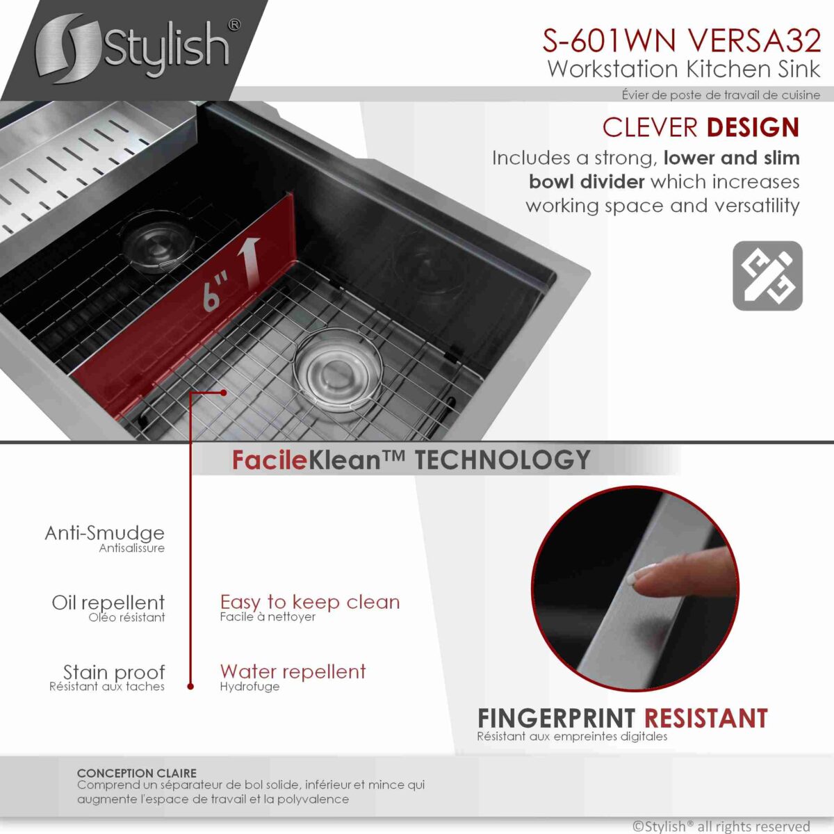 STYLISH S-601WN VERSA 32-inch Workstation Kitchen Sink - Image 5