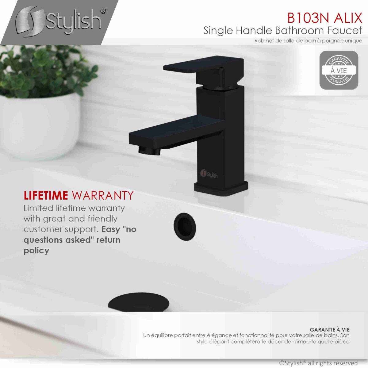 STYLISH B-103N Single Handle Bathroom Faucet - Image 7