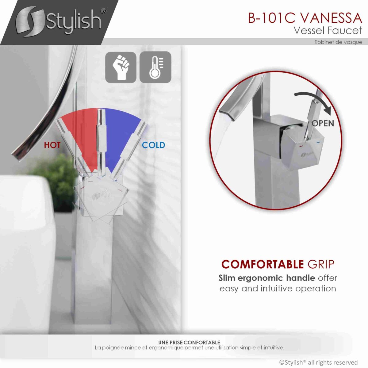 STYLISH B-101C VANESSA Single Handle Bathroom Faucet - Image 5
