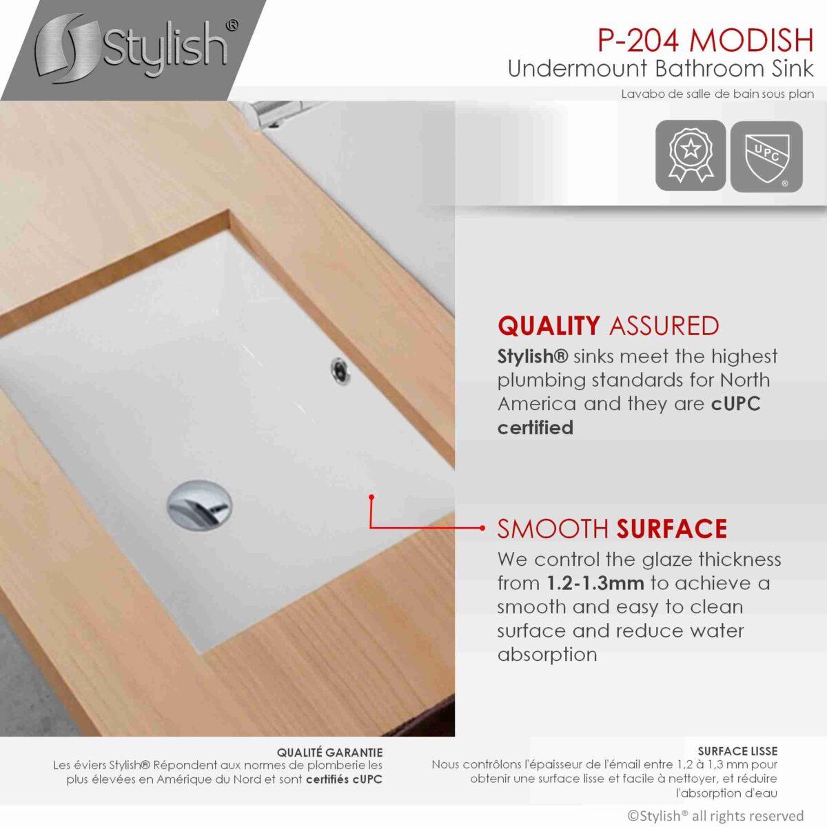 STYLISH P-204 MODISH 20-inch Undermount Bathroom Sink - Image 3