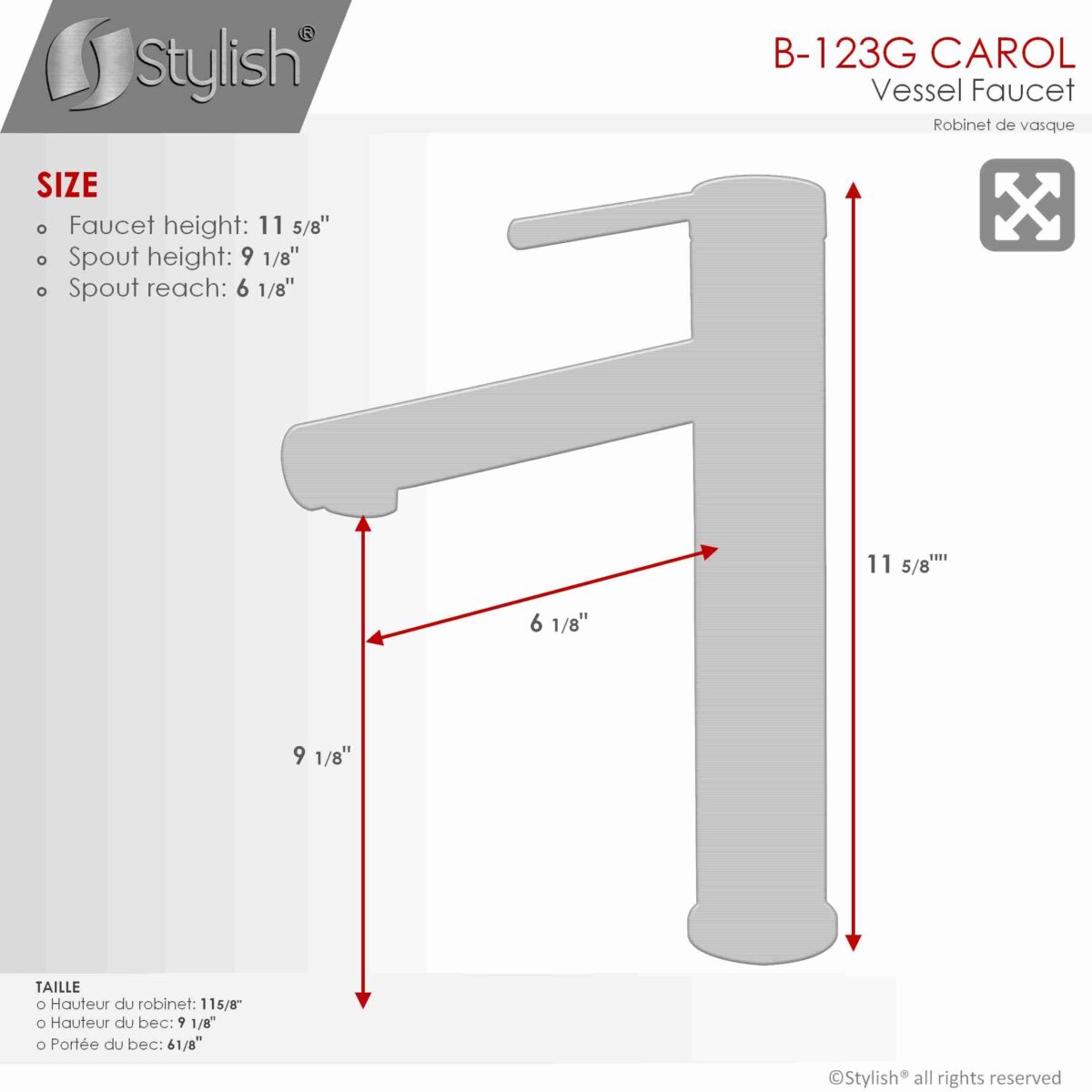 STYLISH B-123G CAROL Bathroom Vessel Sink Faucet - Image 4