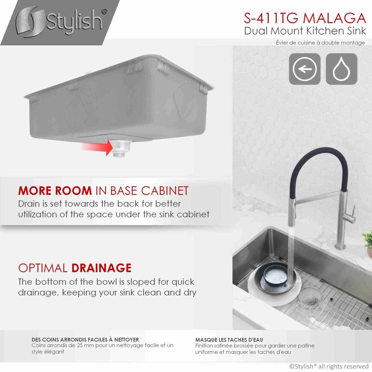 STYLISH MALAGA S-411TG New Design 30" Single Bowl Undermount Kitchen Sink - Image 5