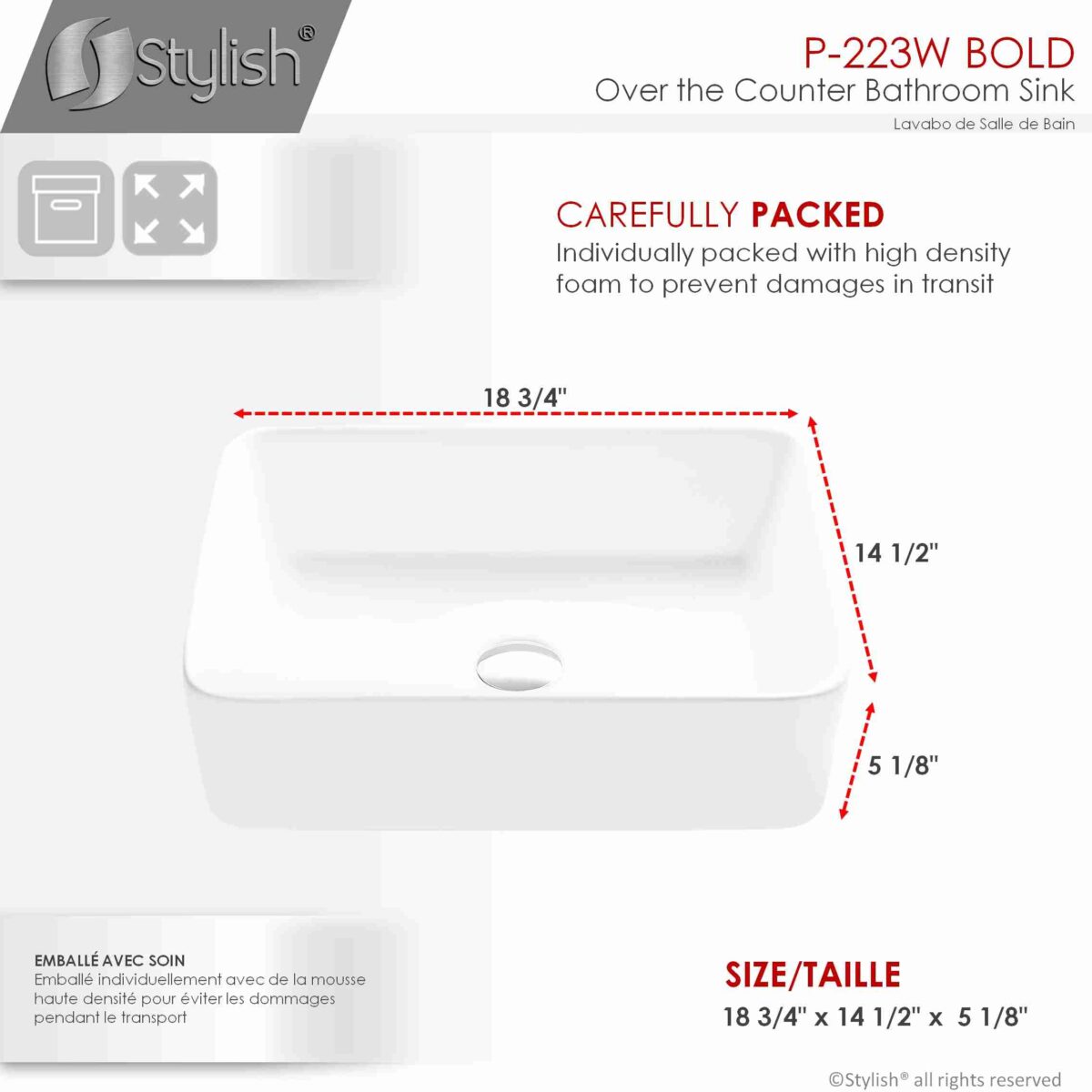 STYLISH P-223W BOLD 18-inch Vessel Bathroom Sink - Image 6