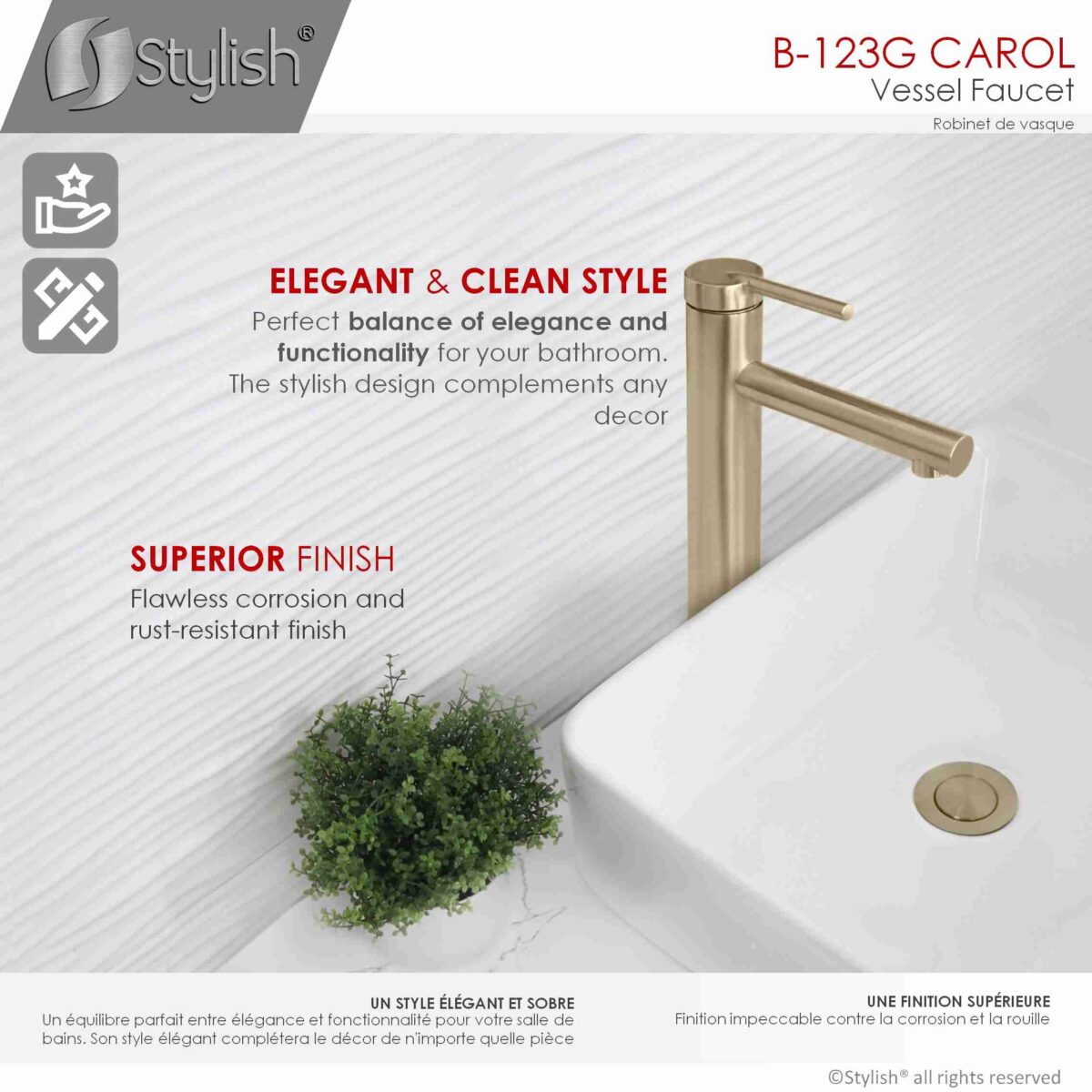 STYLISH B-123G CAROL Bathroom Vessel Sink Faucet - Image 3