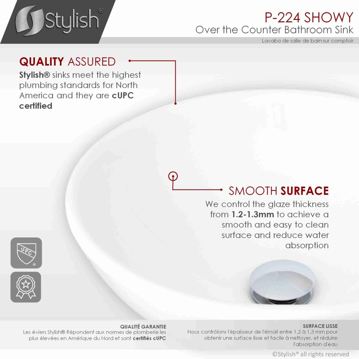 STYLISH P-224 SHOWY 16-inch Vessel Bathroom Sink - Image 3