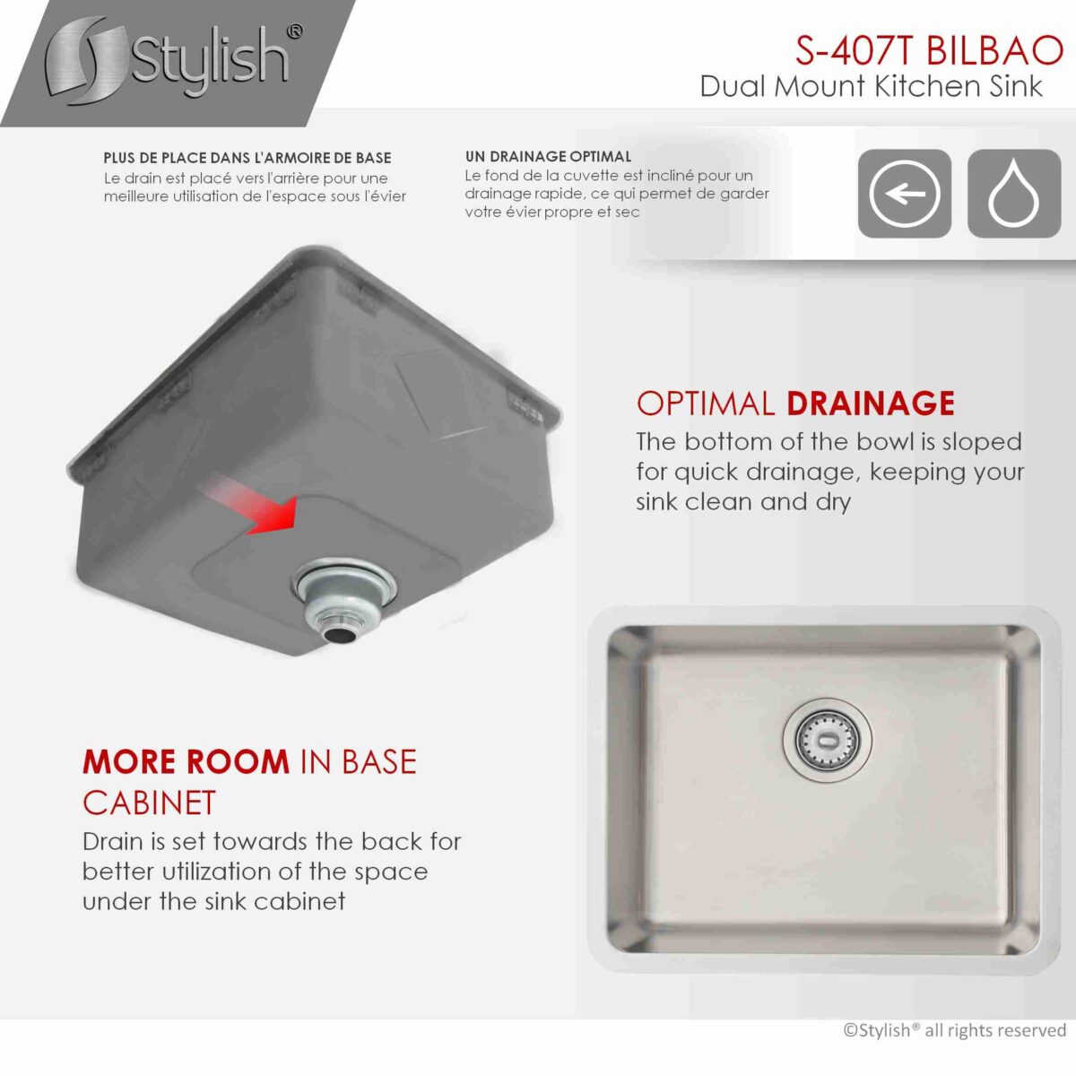 STYLISH S-407T 22-inch Single Bowl Undermount Kitchen Sink - Image 5