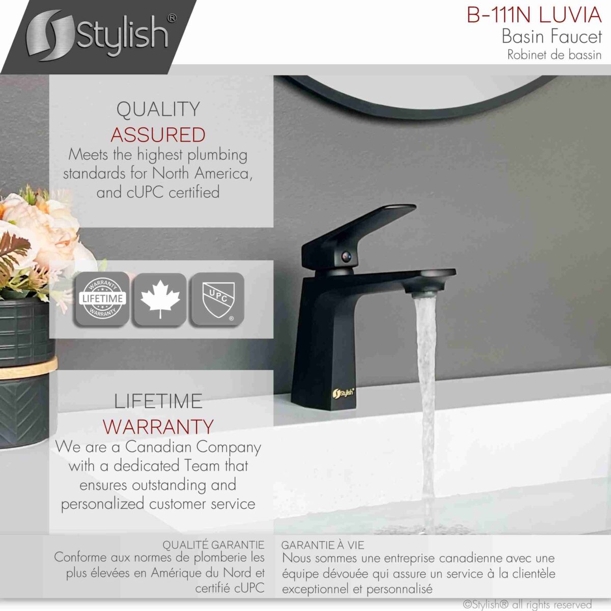 STYLISH B-111N LUVIA Single Handle Bathroom Faucet - Image 7