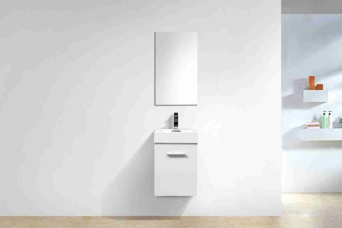 KUBEBATH BLISS 16″ HIGH GLOSS WHITE WALL MOUNT MODERN BATHROOM VANITY - Image 2