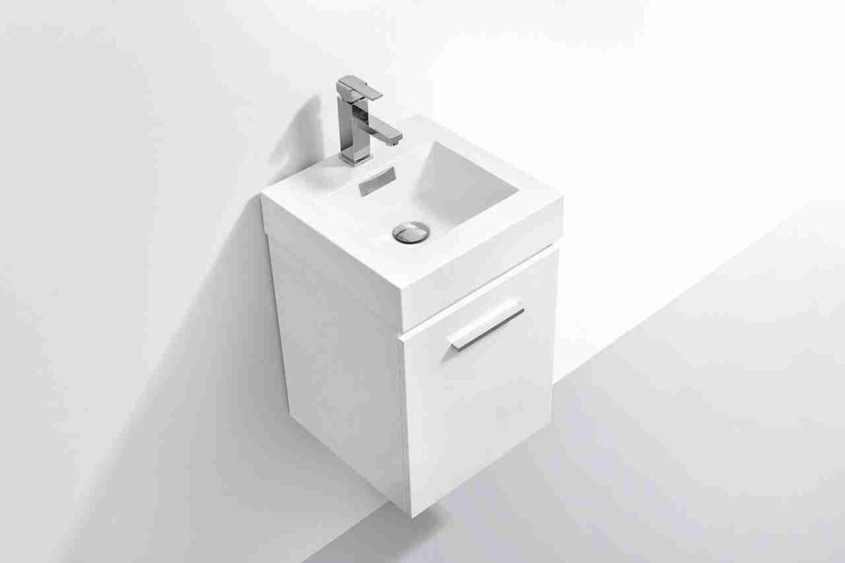 KUBEBATH BLISS 16″ HIGH GLOSS WHITE WALL MOUNT MODERN BATHROOM VANITY - Image 4